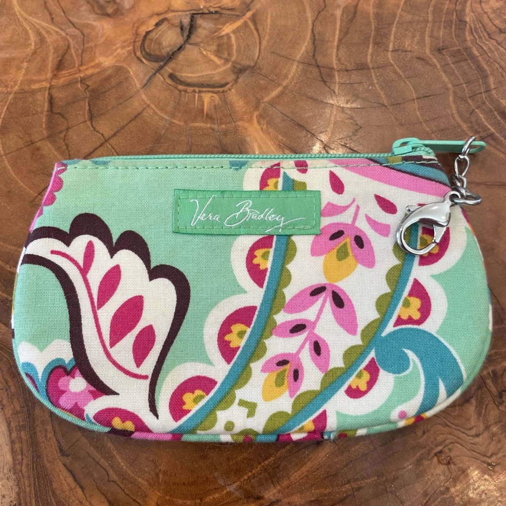 Vera Bradley Mint Green Floral ID Coin Purse